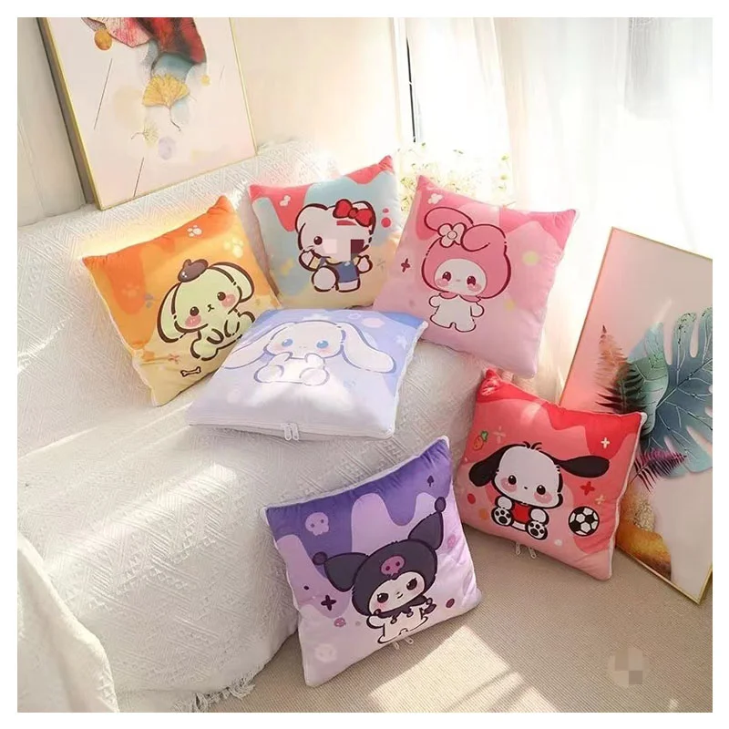 

Cute Cartoon Sanrioed Pillow Air Conditioner Quilt Anime My Melody Cinnamoroll Kuromi Hellokittys Plush Doll Pillow Nap Blanket