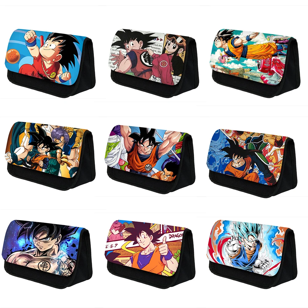 Anime Dragon Ball 3D Print High Capacity Pencil Case Student Print Stationery Bags Boys Girls Cartoon Bilayer Zip Penbag