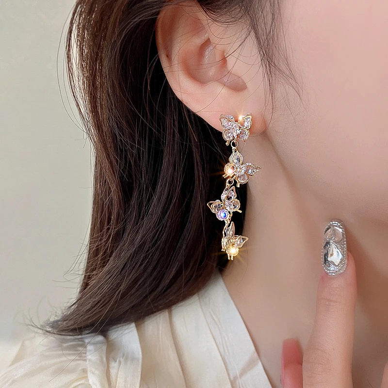 

DREJEW Butterfly Earrings for Women Shiny Zircon Drop Earrings New In Golden Copper Women's Earrings Luxury Designer Jewelry