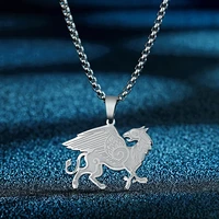 todorova vintage stainless steel engraved vikng griffin mythological pendant necklace for men charm myth eagle lion jewelry gift