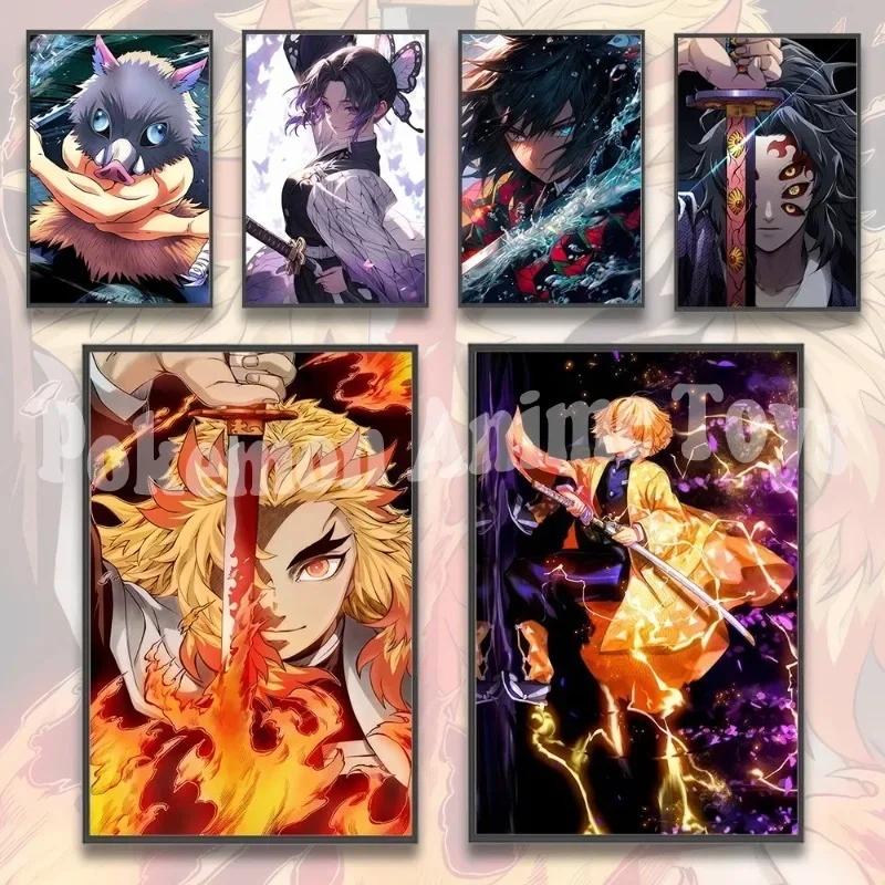 Фото Demon Slayer Self-adhesive Anime Poster Hashira Nezuko Agatsuma Zenitsu Inosuke Wall Painting Home Decor Wall Art Room Kid Gift №1