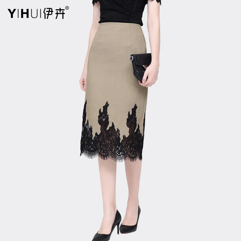 Skirt With Lace Edge High Waist Straight Embroidered Skirts 2023 Summer New Women Bottoms