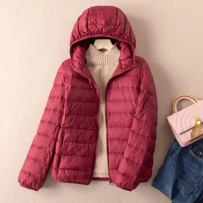 Women Autumn Down Jacket 2023 New Arrivals 90% White Duck Down Ultra Light Fashion Hooded Keep Warm Puffer Jacket