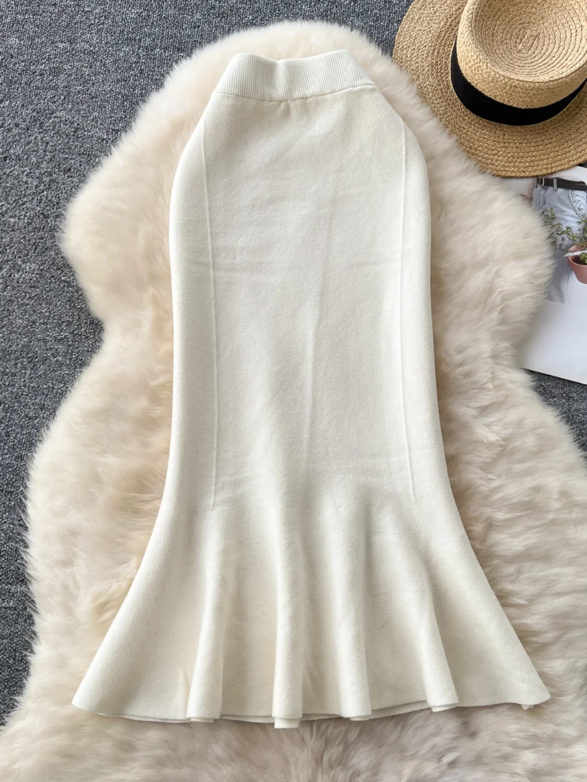 Винтажная трикотажная юбка с высокой талией женская офисная юбка-миди рюшами и