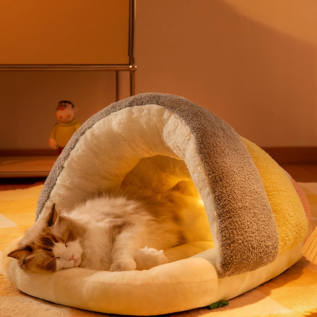 Кровать для собаки бархатная гробница теплая пещера милая спальная кровать