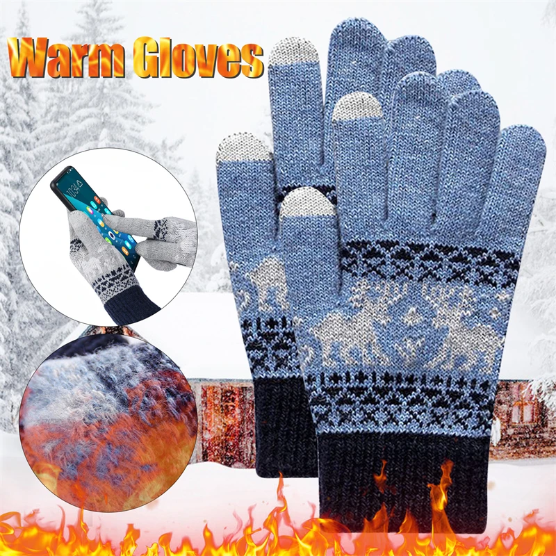 

Зимние вязаные перчатки для сенсорного экрана, плотные теплые вязаные перчатки с рождественским оленем, ветрозащитные варежки с закрытыми пальцами, перчатки для велоспорта
