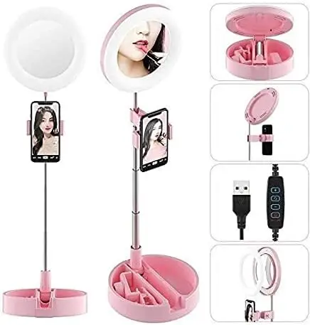 

Mirror with Led Ring Light 6 Inch with Cell Phone Holder (White) suporte celular carro