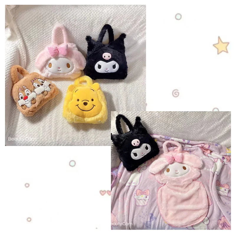 

Симпатичное плюшевое одеяло с сумочкой из аниме Sanrioed My Melody Kuromi, Креативные Куклы из мультфильма, плюшевое одеяло для переноски рук, подарки ...