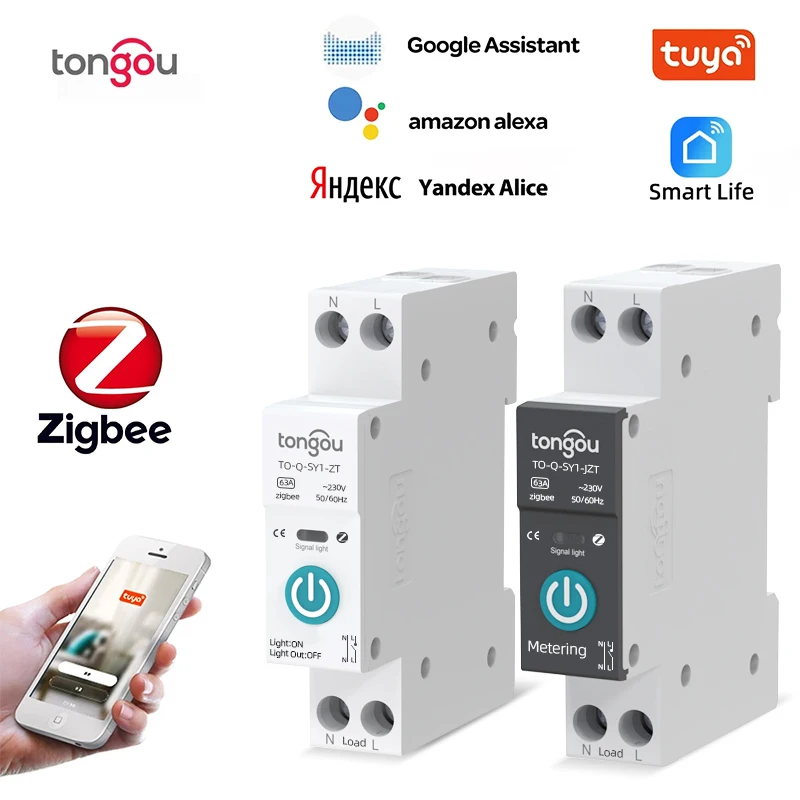 TUYA ZigBee с измерительным смарт-выключателем 1P 63A din-рейка для умного дома беспроводной пульт дистанционного управления с помощью приложения Smart Life
