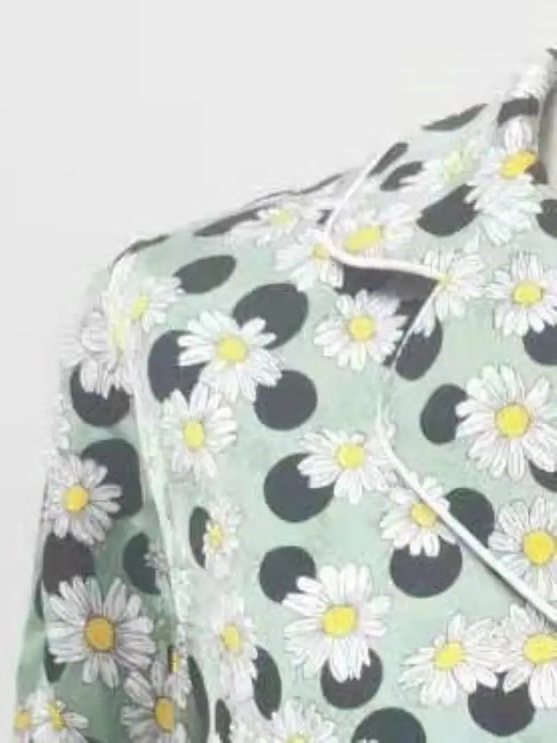 

Women Shirt Floral Printed Turn Down Collar Lace Up Short Sleeve Casual Blouse