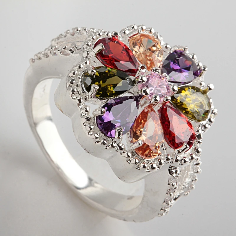 

ANGLANG Luxury Women Flower Design Engagement Rings AAA Multicolour Cubic Zirconia Rings for Wedding Girlfriend Anniversary Gift