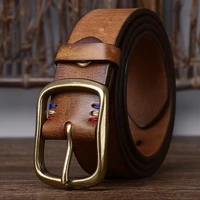 italian thickened head layer pure cowhide copper buckle leather belt retro luxury brand mens all match jeans trend texture belt