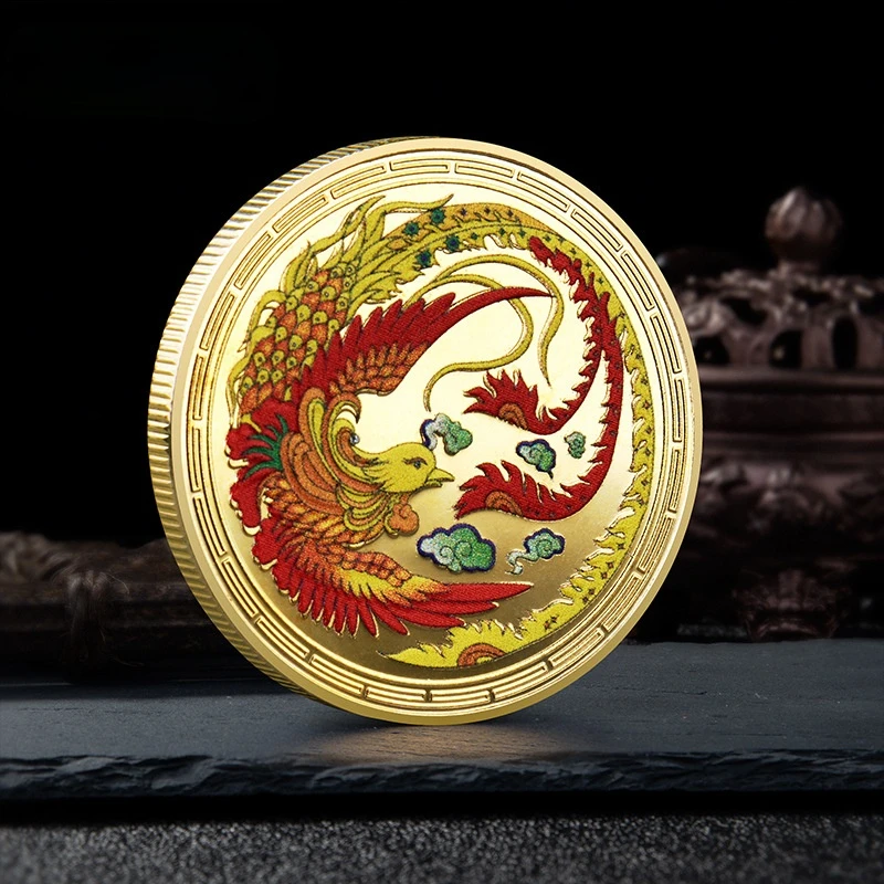 

Chinese style Commemorative Coin Phoenix Nirvana A NEW Life Rebirth Medal Gold and Silver Coin Embossed Metal Craft Badge Gift