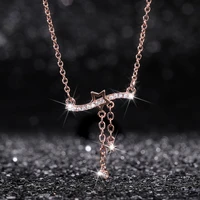 new trendy rose gold star tassel pendant necklaces for women single row shine cz stone inlay chains fashion jewelry party gift