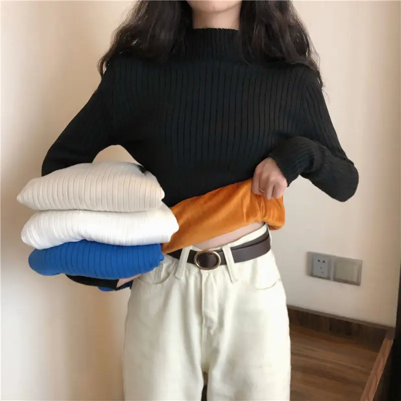 

Autumn Winter 2020 Women's Thickened Micro Velvet Lined Turtleneck Sweater Sweater Woman Sweaters Femme Chandails Pull Hiver