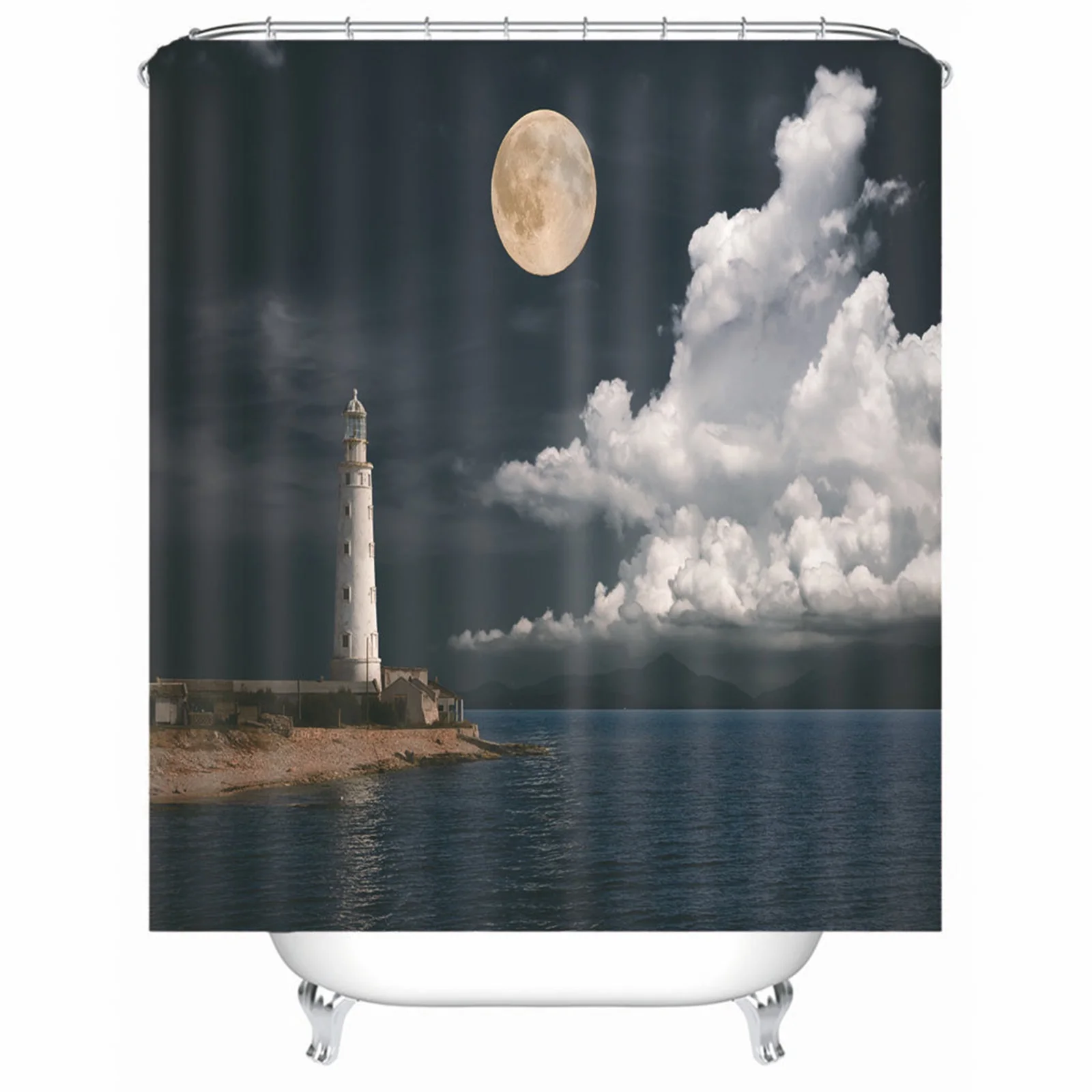 

Shower Curtain King & Queen Polyester Lighthouse Cloud White Black Mold Mildew Resistant Waterproof With Grommets Hooks