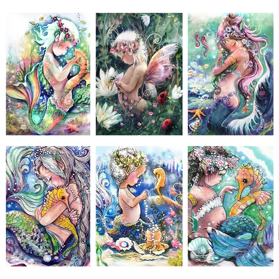 

5D алмазная живопись, Мультфильм Русалка, бриллиантовая мозаика стразы, картины, Набор для вышивки крестиком, домашний декор