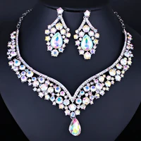 farlena jewelry water drop crystal necklace and earrings set with rhinestones fashion wedding party jewelry sets