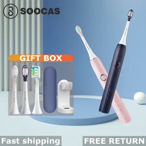 SOOCAS V1 звуковая электрическая зубная щетка USB перезаряжаемая IPX7 Waterproor для взрослых умная зубная щетка с сменной головкой, коробка Travle