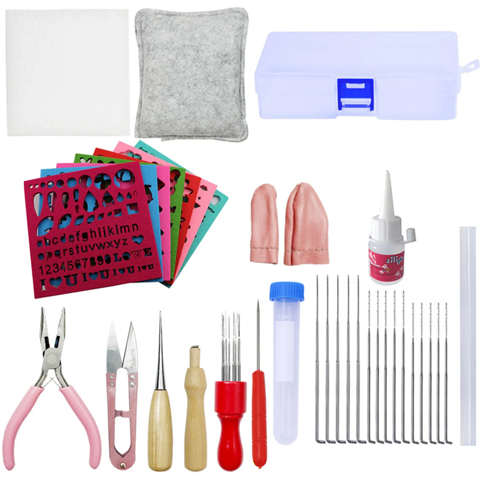 

DIY Needle Felting Kit Include Storage Box Felt Pad Glue Needles Finger Cot Practical Felting Starter Kit for Home Decoration