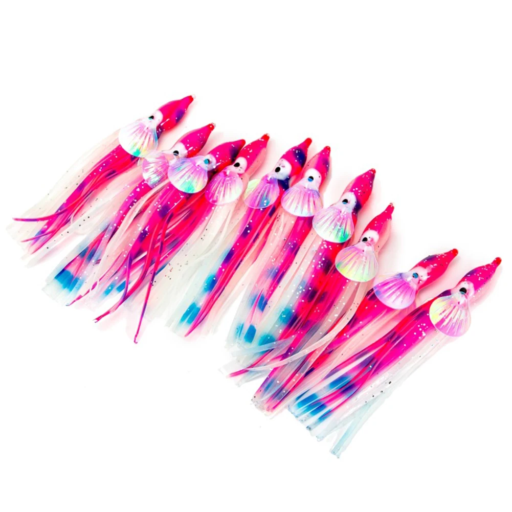 

10Pcs 5/6/10cm Luminous Octopus Squid Skirts Lure Saltwater Fish PVC Soft Lures Jig Tackle Craft Squid Bait For Jigging Squidy