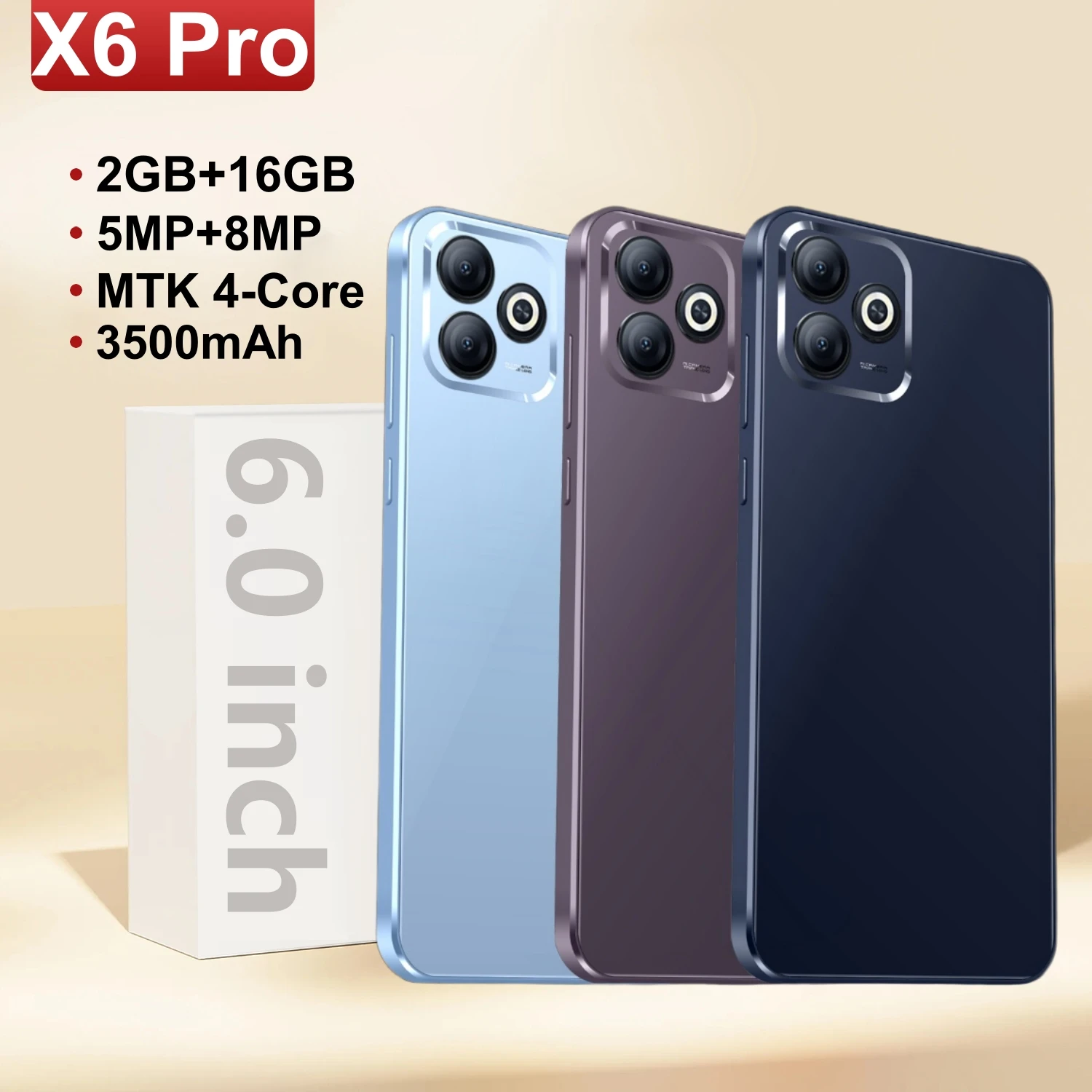 Фото Smartphone Android X6 Pro 6.0 inch 2 RAM 16GB ROM 3500mah Battery Mobile phone Google Play Dual SIM 5+8MP Cell phones №1