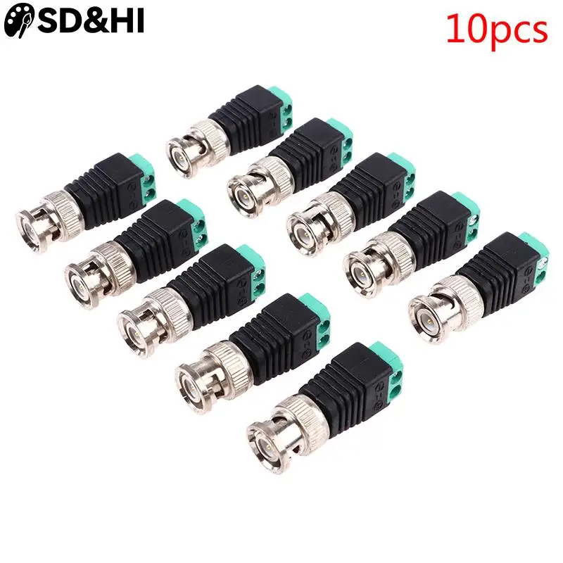 

10pcs Male Metal BNC Connector With DC Connector Plug Screw Terminal UTP Video Balun For CCTV Surveillance Camera CCTV System