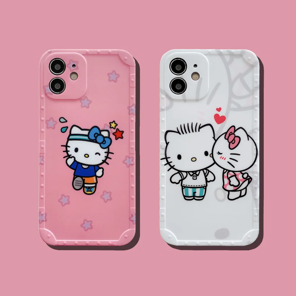 

For iPhone Cartoon Pink White Kitty Cover for iPhone 11 12 13 Pro X XR XS Max Mini Shockproof Phone Case iPhone 11 Case