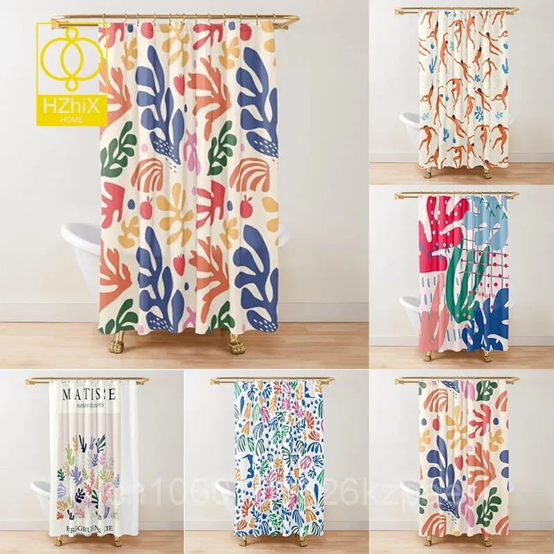 

Modern Geometric Simple Aesthetic Pastel Boho Trendy Bathroom Curtain Decor Abstract Matisse Flower Shower Curtain Waterproof