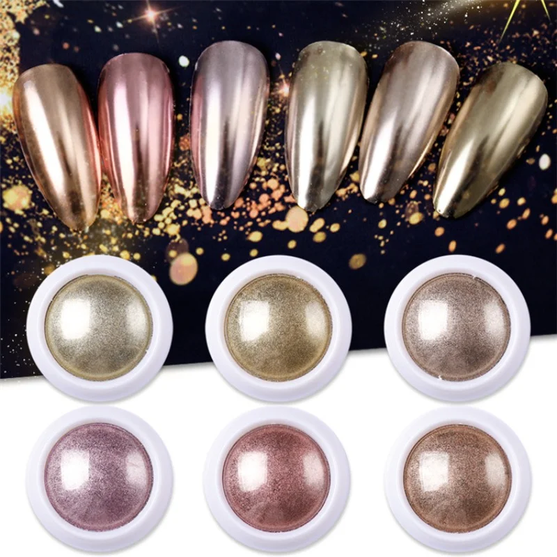 

1 Box Metallic Glitter Nail Powder Champagne Rose Gold Metal Mirror Effect Decoration Dust Chrome Pigment 6 Colors