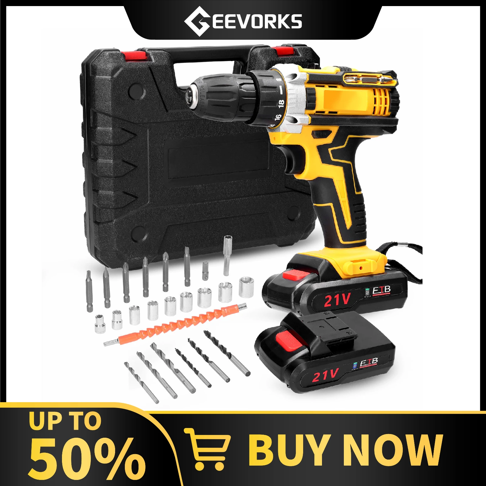 

21V 18 Gears Electric Drill Manual Electric Screwdriver All in 1 Cordless Drill 2 Speed Adjustable Holes Drilling Machine
