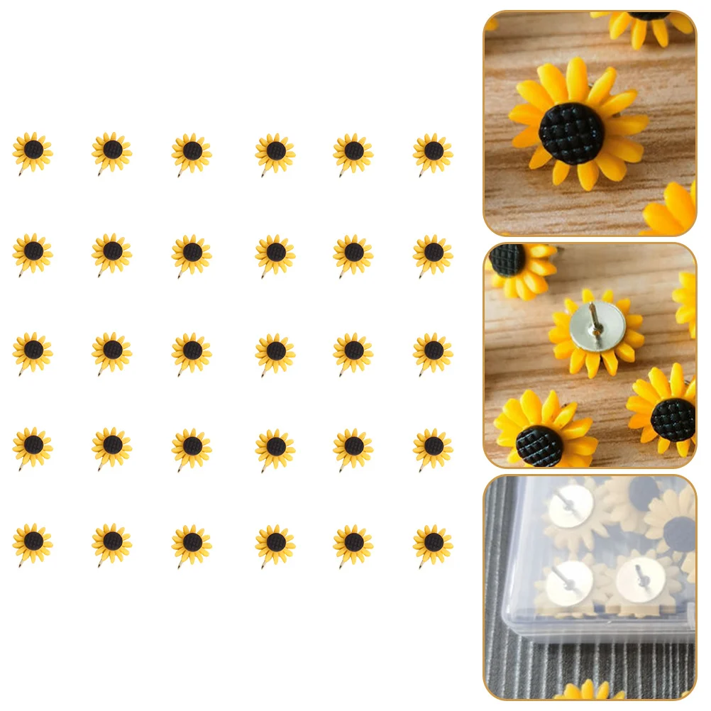 

30pcs Sunflower Push Flower Tacks Decorative Sunflower Thumb Tacks for Photos Wall Maps Bulletin Boards Cork Boards Offices