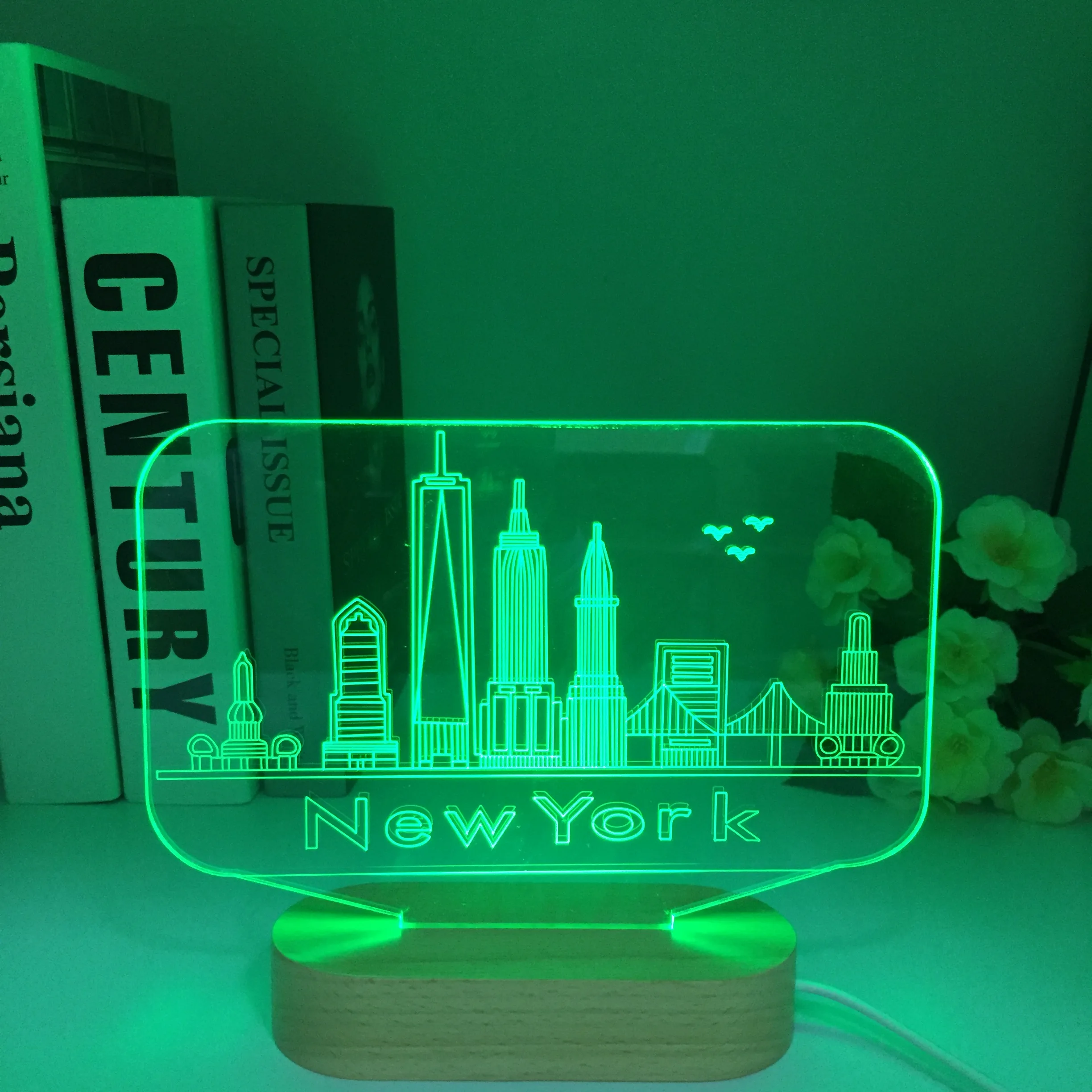 

Wooden New York Buildings Modelling 3d Illusion Nightlight Colors led usb Desk Table Lamp for Home Bedroom Livin Room Decoration