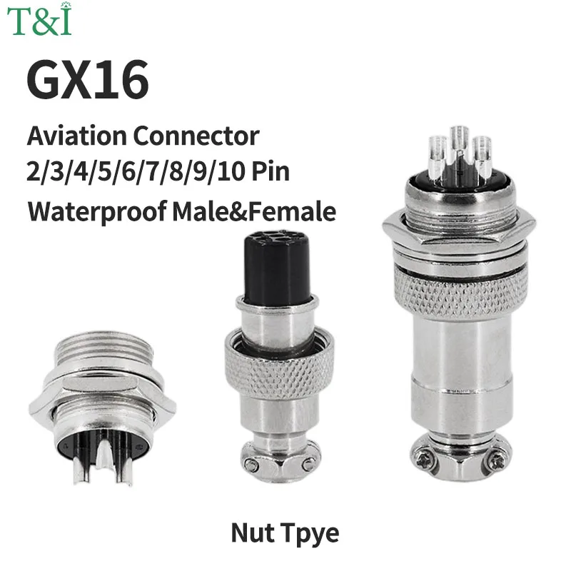 

1Set GX16 Nut Male & Female Docking Air Aviator Aviation Plug Socket Waterproof Circular Cable Connector 2 3 4 5 6 7 8 9 10 Pin