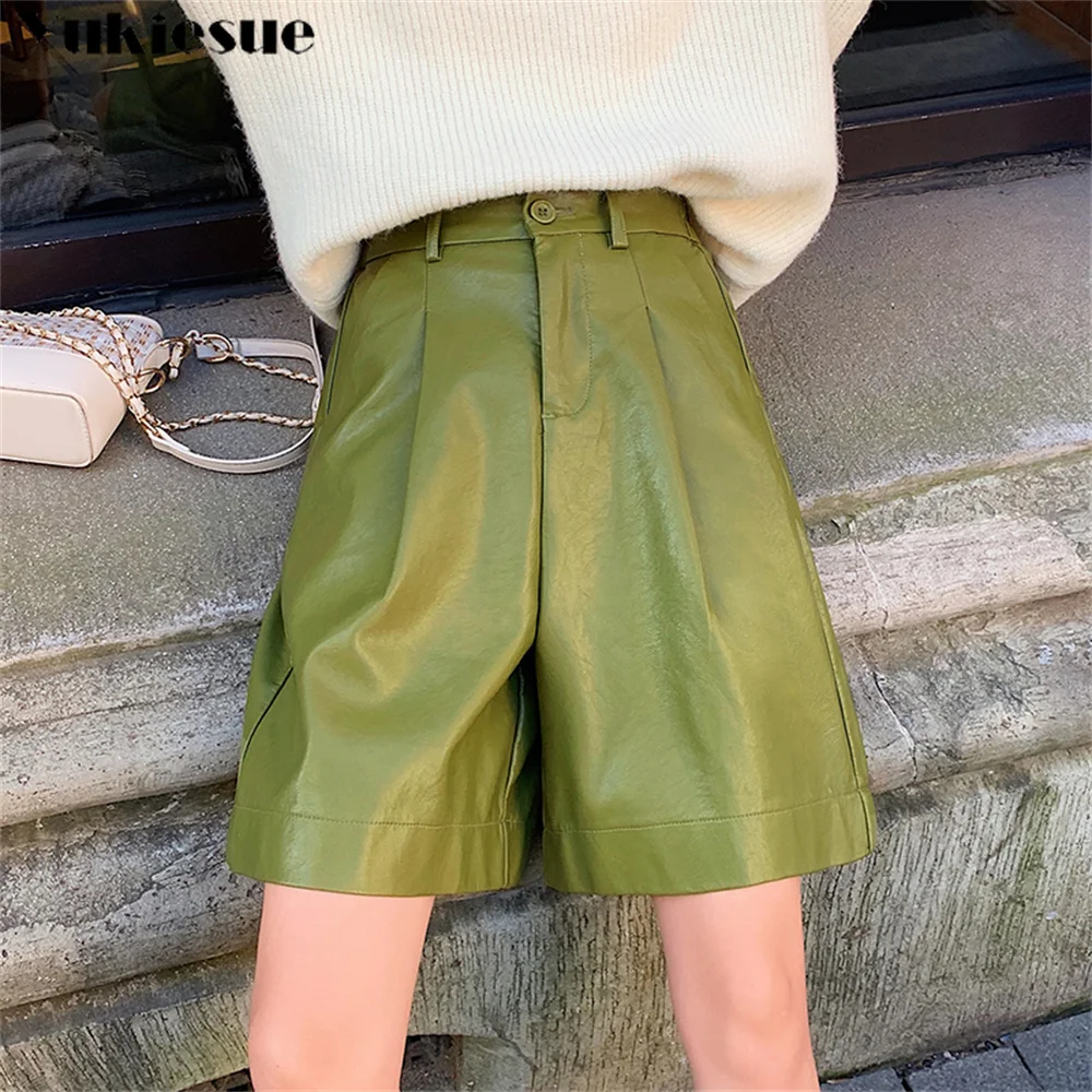 

high waist sexy casual PU leather shorts women's summer Shorts for women Woman clothes knee length short woman hot pants