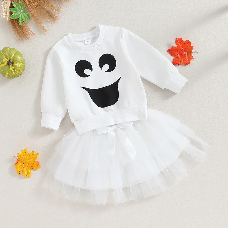 

Baby Girls First Halloween Outfit Pumpkin Ghost Dress up Costume Long Sleeve Tutu Dress Fancy Dress Up Party Outfit Set