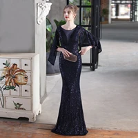 4xl elegant party dresses plus size women 2022 sparkly sequins celebrity long evening gowns luxury wing sleeves cocktail dress