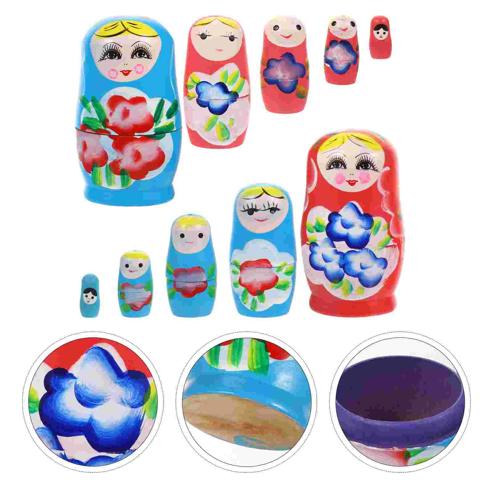 

2 Sets Wood Crafts Kids Nesting Toys Souvenir Educational Wooden Russian Dolls Stacking Decoration Travel