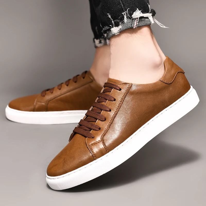 Genuine Leather Casual Shoes Fashion Sneakers British style Cow Leather Men Shoes 6