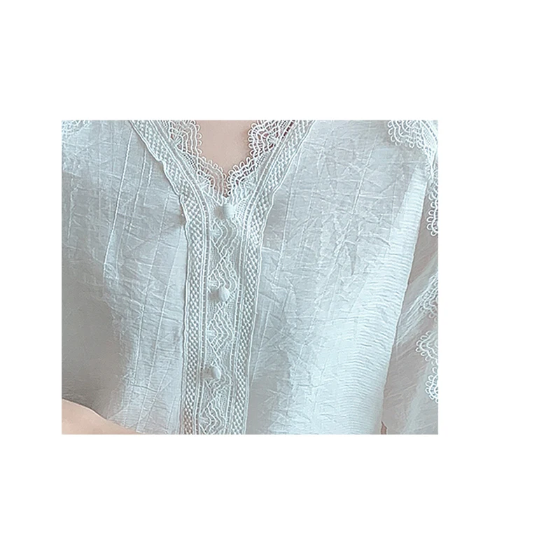 Милая кружевная блузка Элегантные повседневные топы с пышными рукавами весна 2023