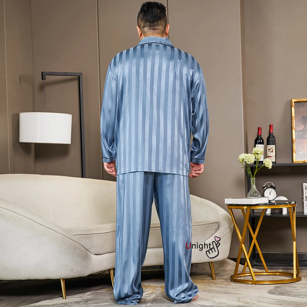 Men's Pajamas Set Autumn oversized Men Sleepwear Silk Men's Long Sleeve Nightwear Top+Long Pant Homewear Pijama Home Clothing
