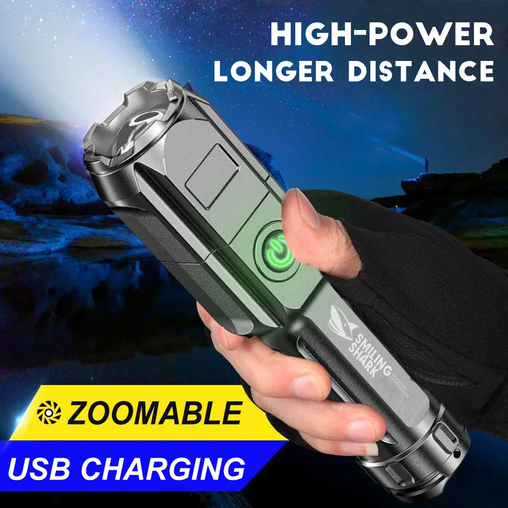 

Portable Flashlight USB Rechargeable Zoom Highlight Tactical Flashlight Outdoor Lighting Lamp Olight Camping Lantern Fishing