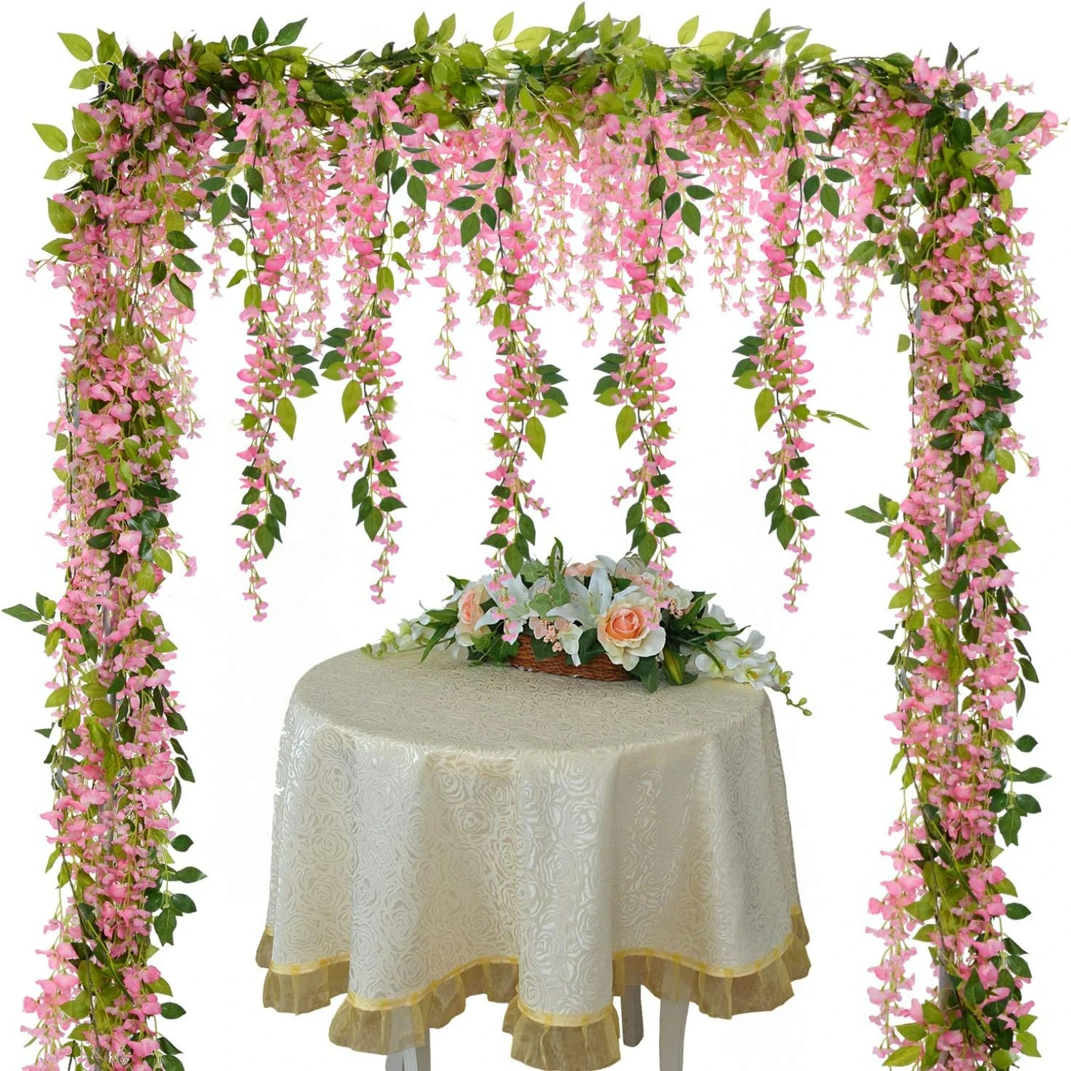 Beautiful lifelike and stunning set of 4 elegant white artificial flowers garland - 28.8ft long silk hanging vines for wedding