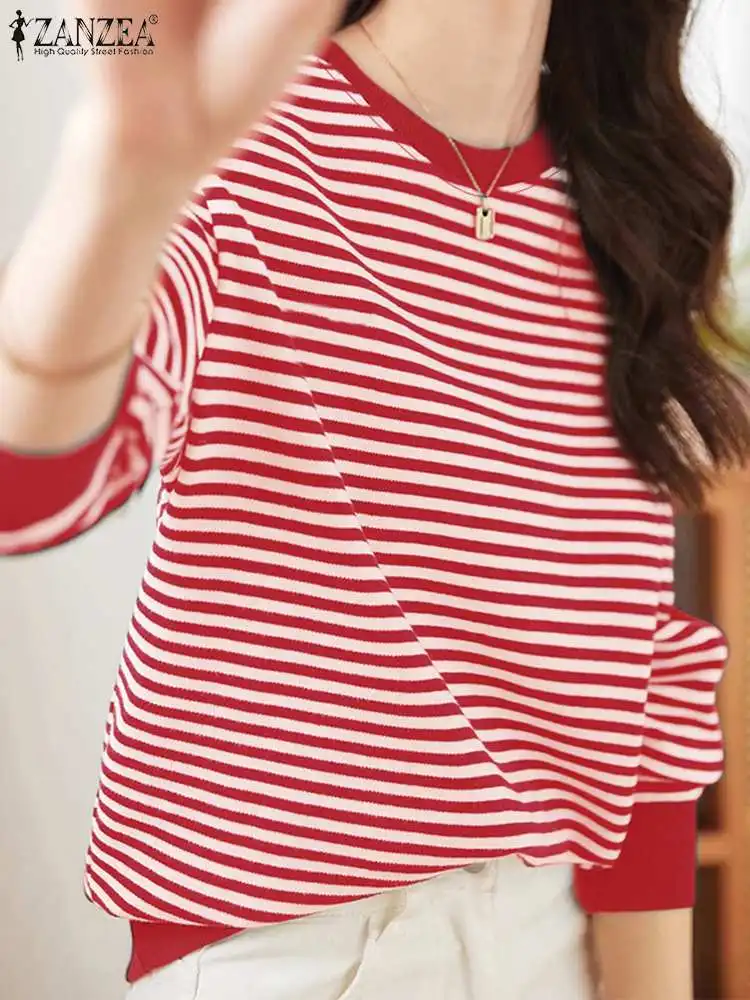 Повседневные свободные Осенние Пуловеры ZANZEA 2024 корейские модные женские блузки