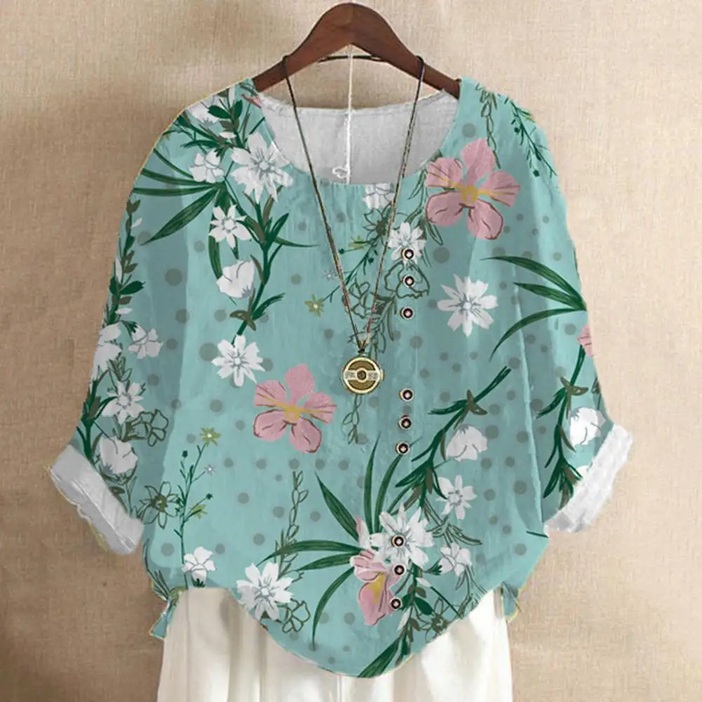 

Loose Fit Stylish Floral Printing Casual Loose Ladies Top Shrink Resistant Women Blouse Thin Female Clothes