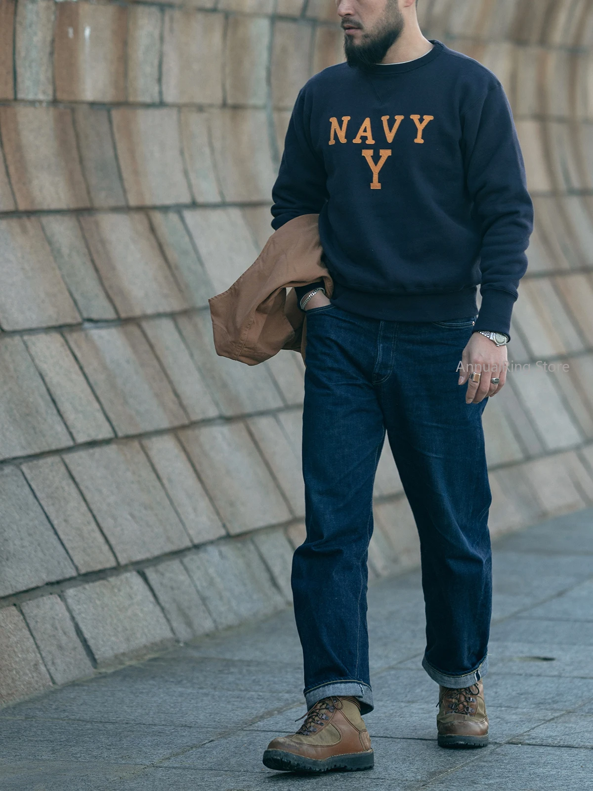 Фото Прочный пуловер Bronson NAVY Boxing Coach, свитшот из хлопка США, свитер с блокомбастером №3