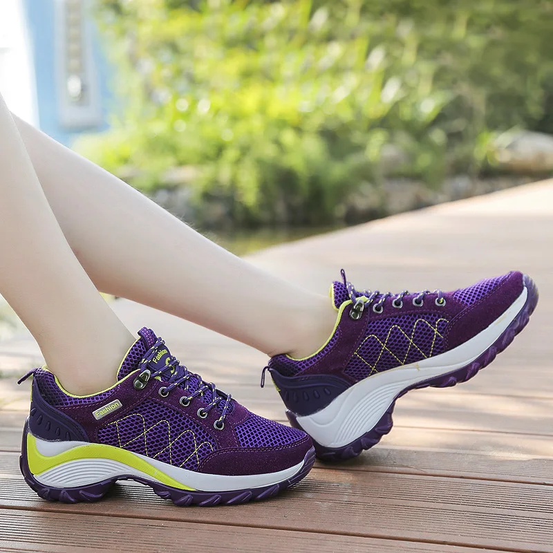 Women  Hiking Shoes Breathable Height Increasing Lace-up Climbing Sneakers Outdoor Trekking Shoes