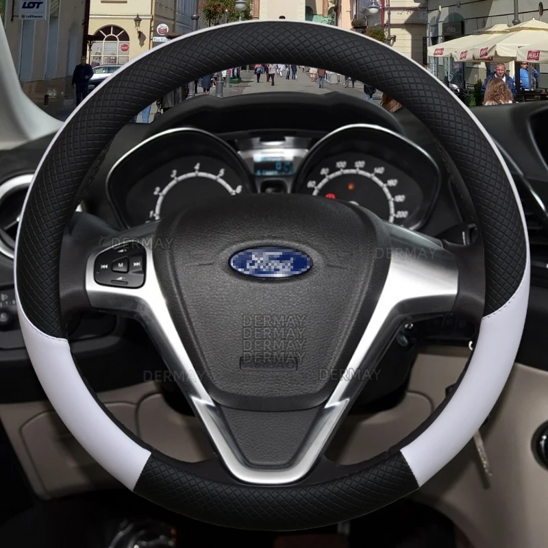 Фото Чехол на руль автомобиля для Ford Fiesta из искусственной кожи Противоскользящий бренд DERMAY 100% Высококачественные Автомобильные аксессуары быст... №1