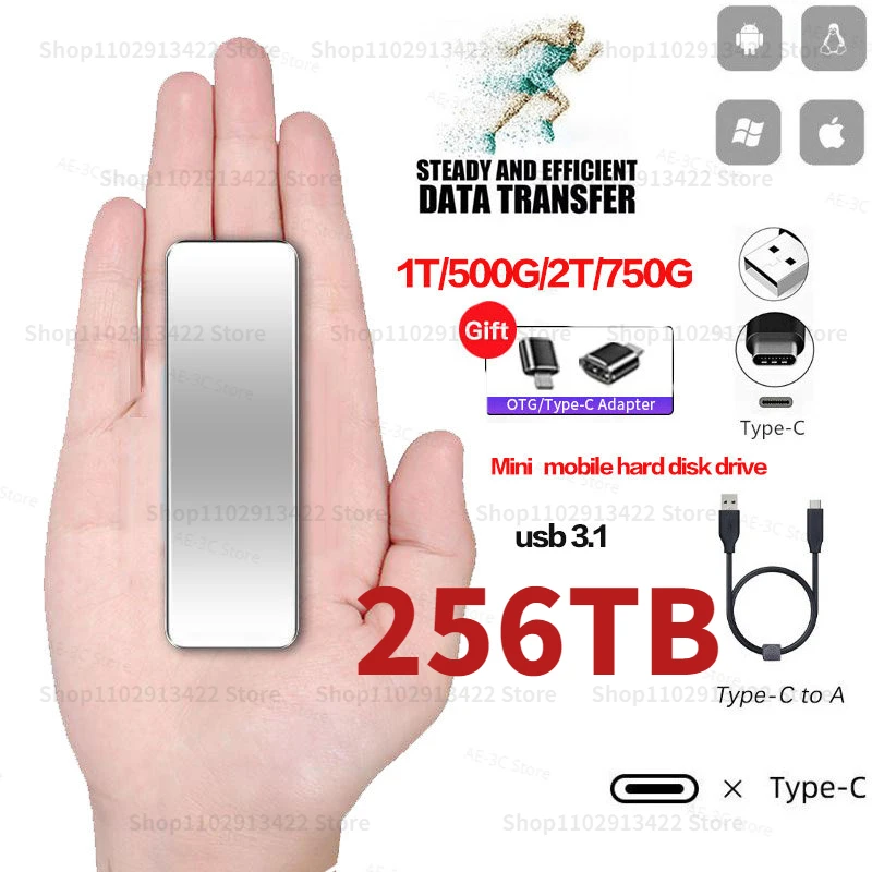 

External high speed hard drive Type-C 256TB 128TB 2TB USB3.1 M.2 for Laptop PS4 PC SSD Flash Memory Disk SSD Solid State Drives