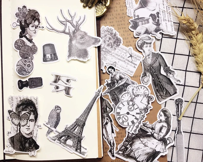 

16pcs Hand account stickers photo album classic woman black and White Retro DIY sticker Scrapbooking Diary Album TN Decorative